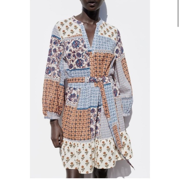 ZARA Patchwork Belted SHIRT DRESS - Picture 9 of 9